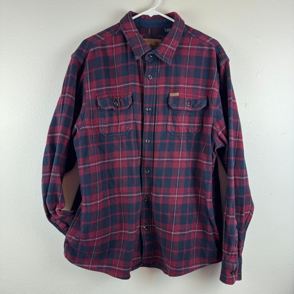 ORVIS Mens Flannel Long Sleeve Plaid Button Up Shirt XL Classic Fit Red Navy